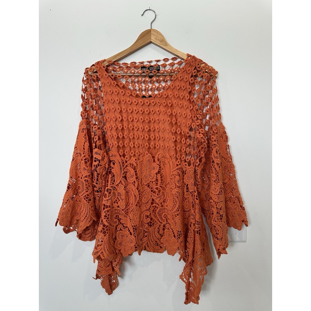 Marc Bouwer Womens XS Orange Crochet Long Sleeved Tunic Top Shirt